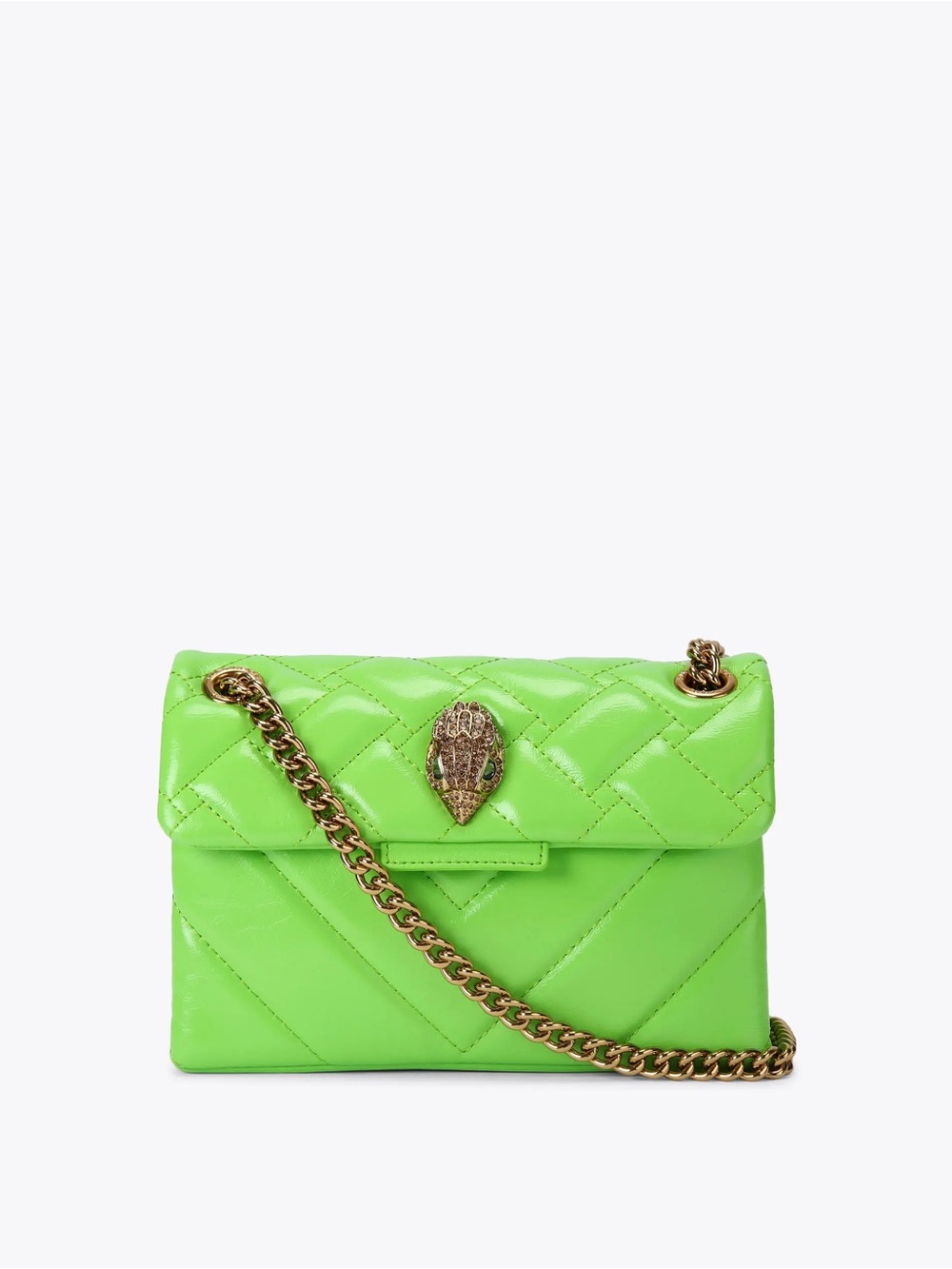 Kurt Geiger Neon Green Quilted Chain Crossbody Bag with Snakehead Clasp
